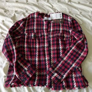 Mango Violetta Short Check Plaid Blazer Jacket